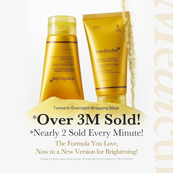 medicube Kojic Acid Turmeric Overnight Wrapping Peel Off Mask – Brightens & Defends Against Skin Stress for a Clear, Glowing Complexion