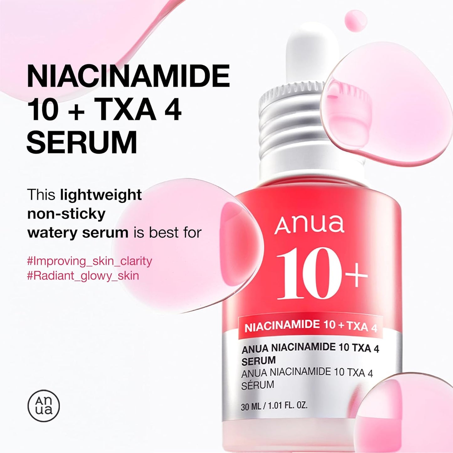 ANUA Niacinamide 10 + TXA 4 Serum, Hyaluronic Acid, Tranexamic acid, Vitamin B12, Facial Serum for Glass Skin, Clarifying, Radiant Complexion