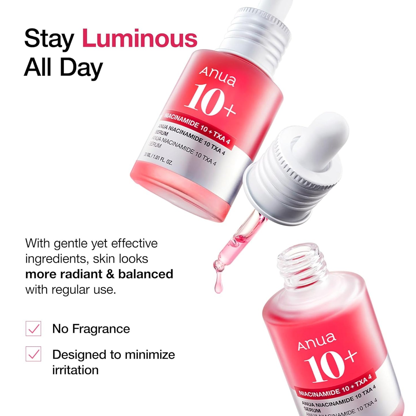 ANUA Niacinamide 10 + TXA 4 Serum, Hyaluronic Acid, Tranexamic acid, Vitamin B12, Facial Serum for Glass Skin, Clarifying, Radiant Complexion