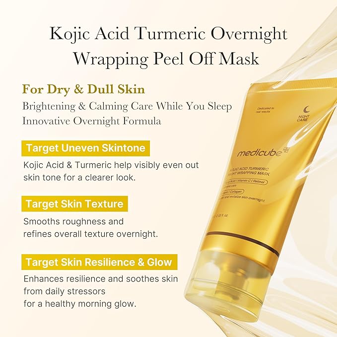 medicube Kojic Acid Turmeric Overnight Wrapping Peel Off Mask – Brightens & Defends Against Skin Stress for a Clear, Glowing Complexion