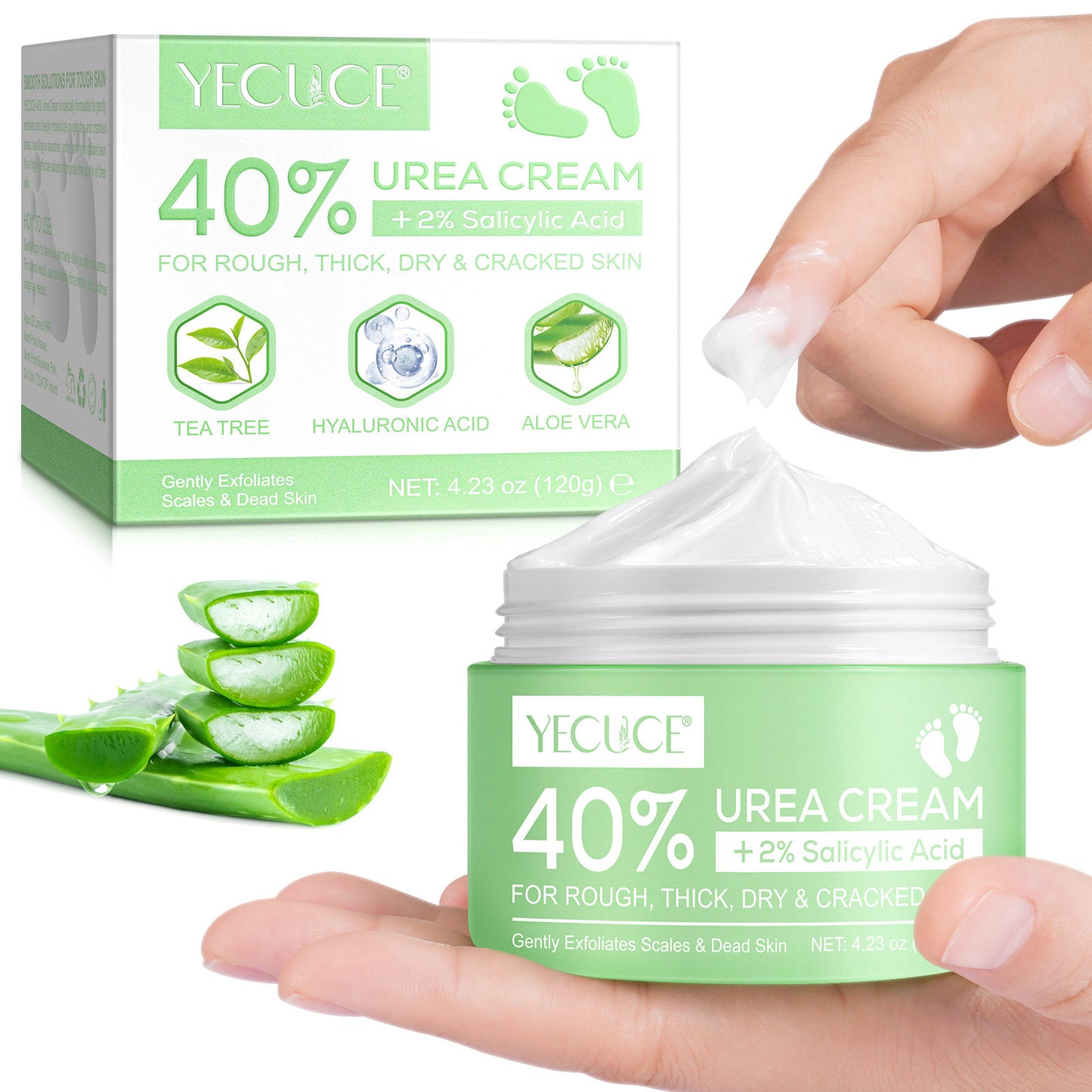 YECUCE 40% Urea Foot Cream, Softens Heels, Callouses, Moisturizes Rough Dry Cracked Feet and Hands