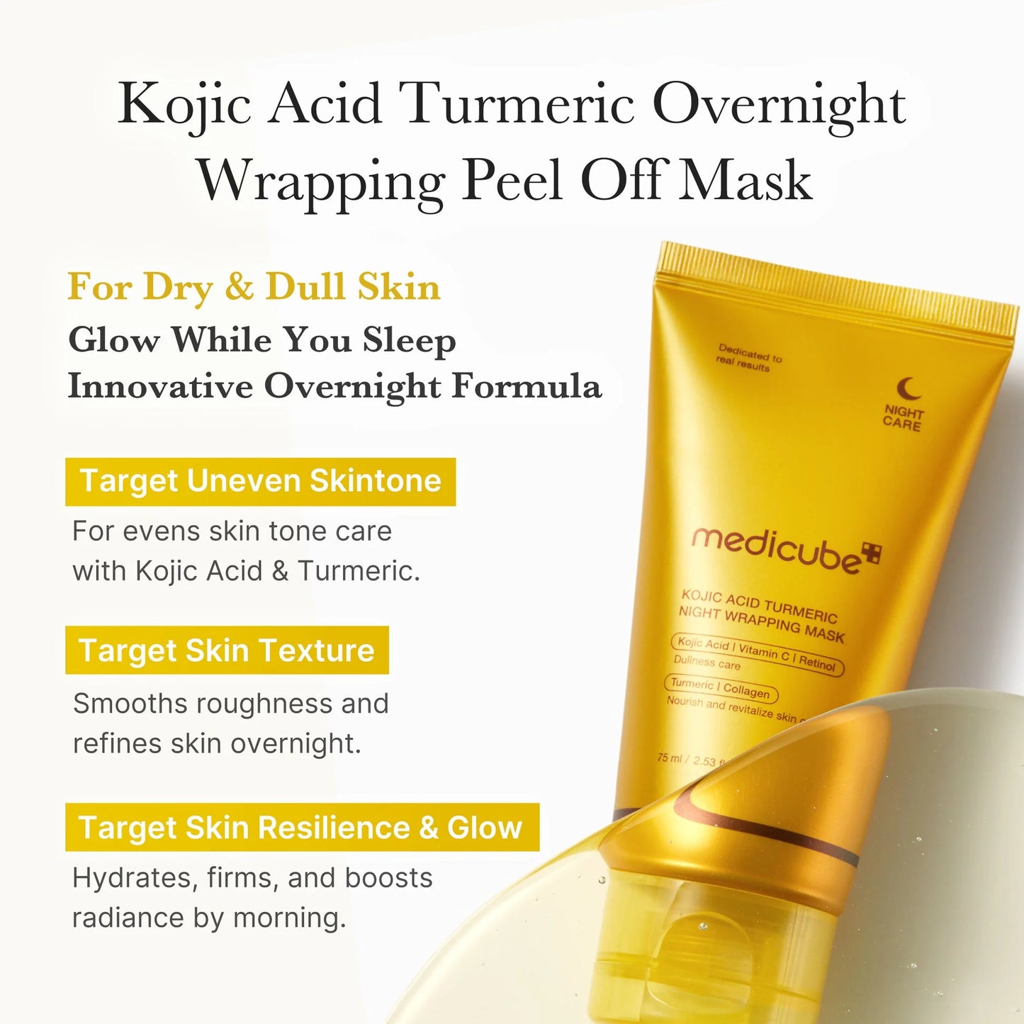 medicube Kojic Acid Turmeric Overnight Wrapping Peel Off Mask – Brightens & Defends Against Skin Stress for a Clear, Glowing Complexion