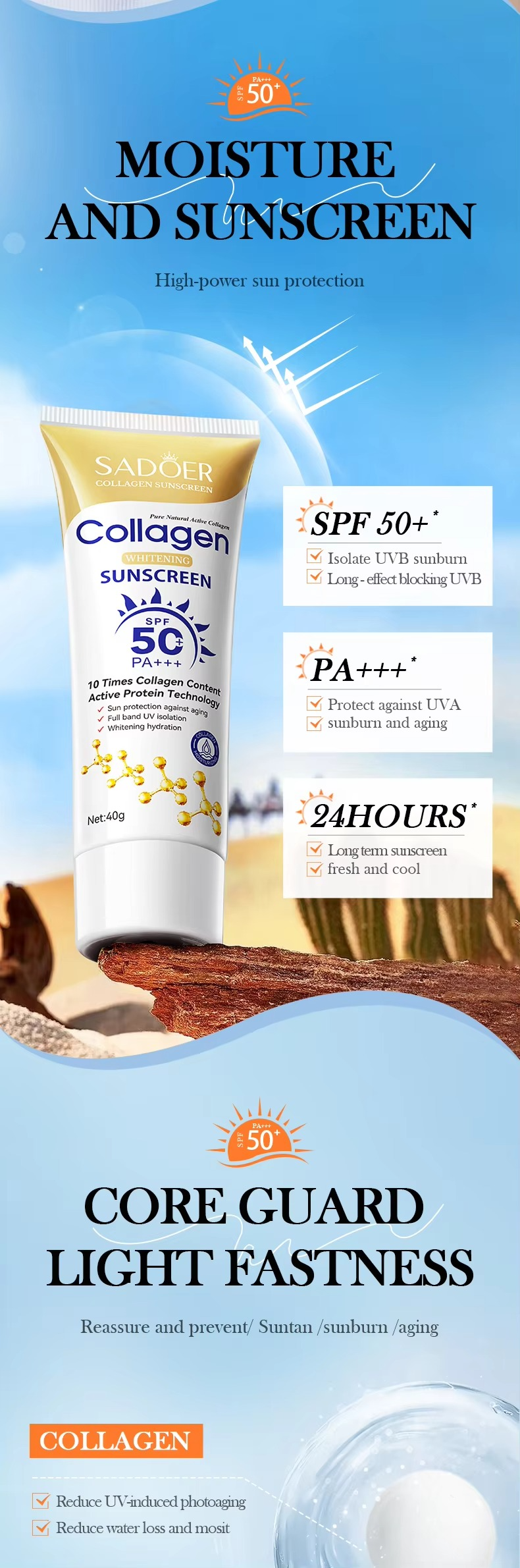 SADOER Collagen SPF50 Sunblock Sunscreen Cream 40ml