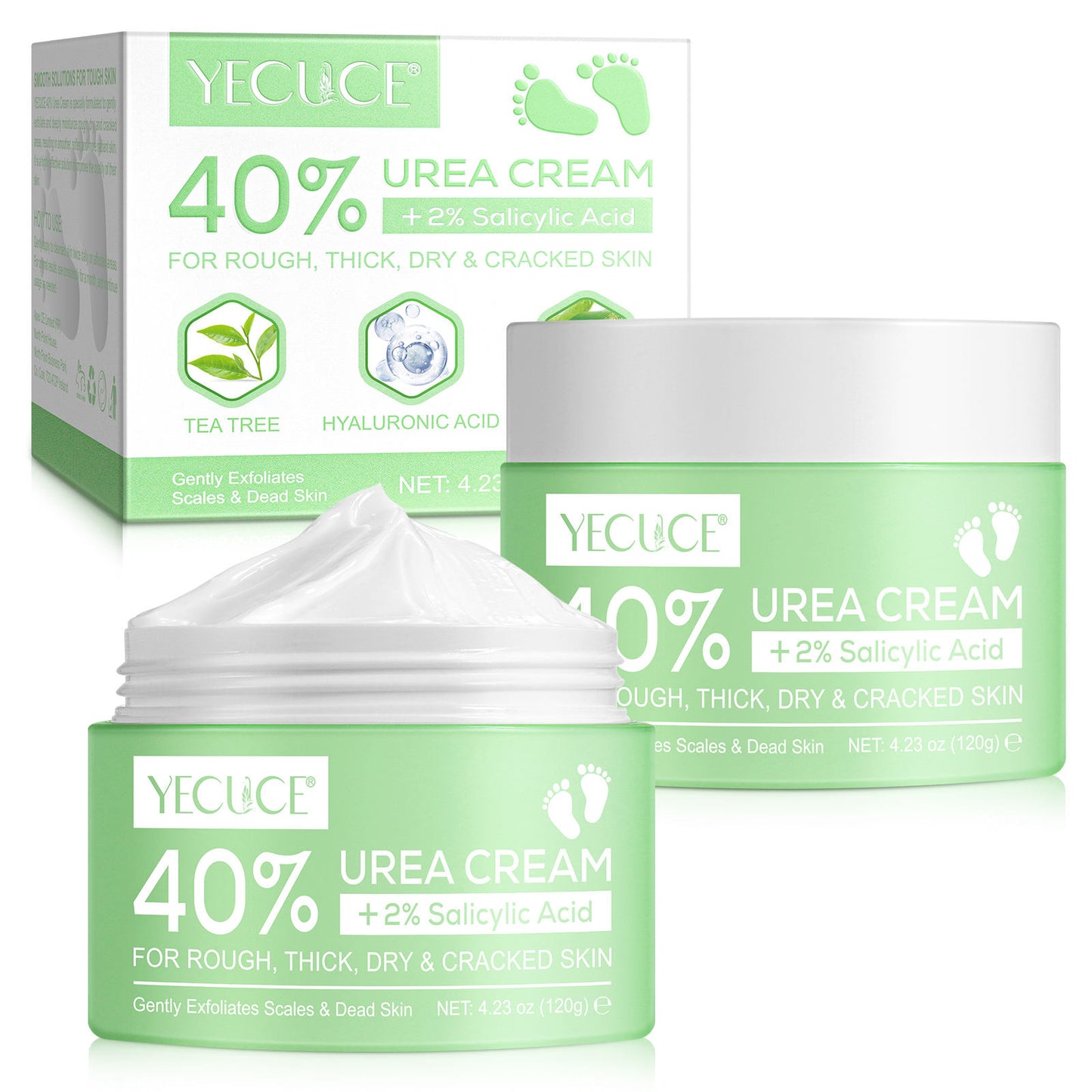 YECUCE 40% Urea Foot Cream, Softens Heels, Callouses, Moisturizes Rough Dry Cracked Feet and Hands