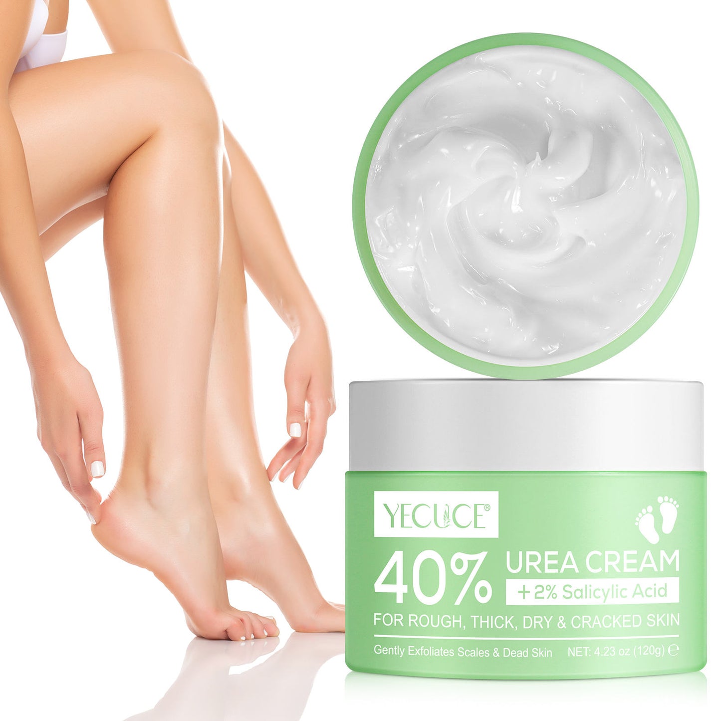 YECUCE 40% Urea Foot Cream, Softens Heels, Callouses, Moisturizes Rough Dry Cracked Feet and Hands