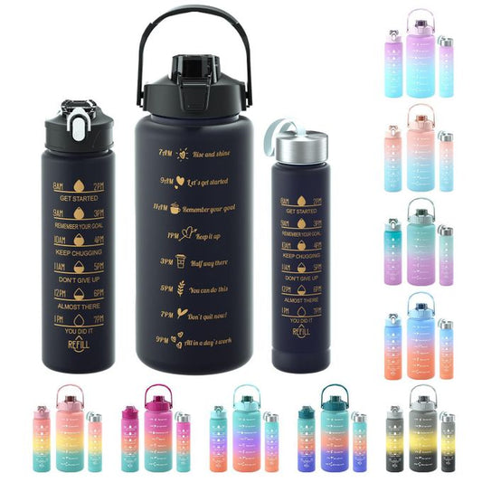 3pcs Water Bottle Set 2000ml, 900ml and 500ml Gradient Plastic Water Bottles BPA Free