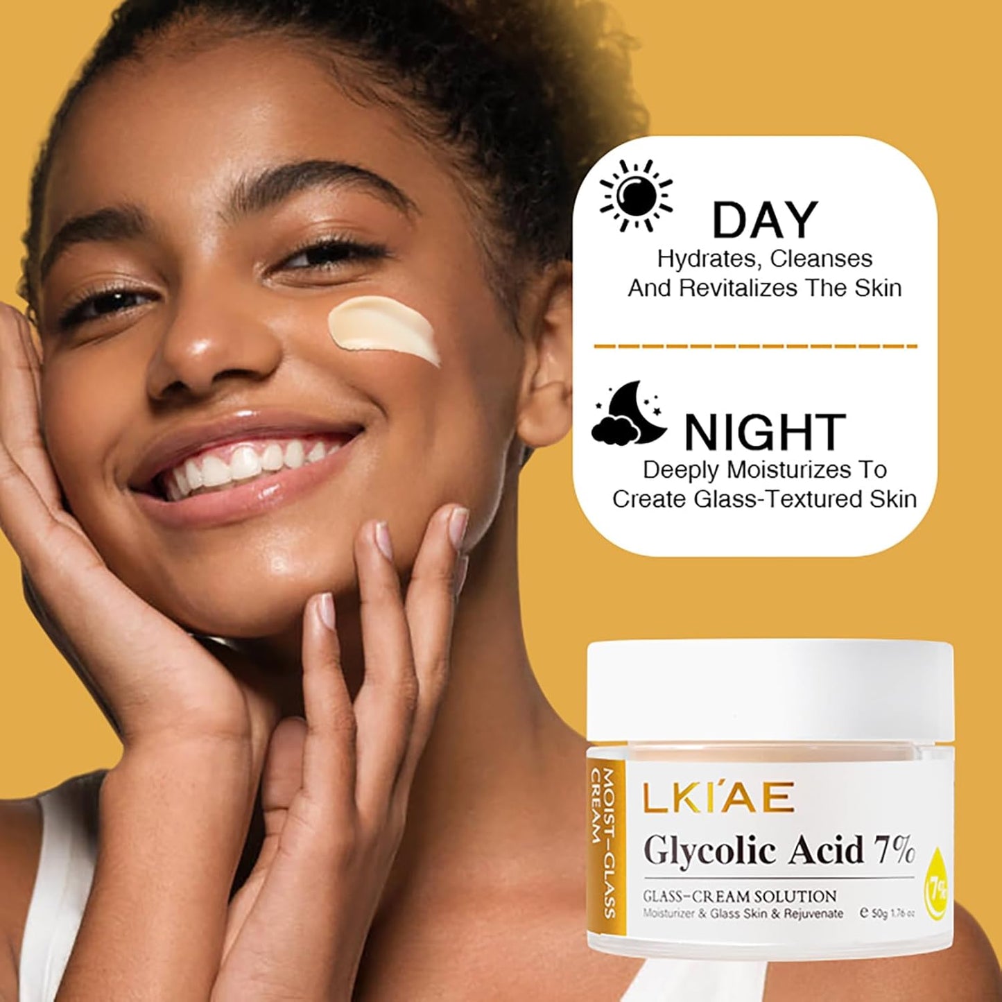 Glycolic Acid 7% Hydrating Exfoliating Beauty Face Cream for Glass Like Glowing Skin