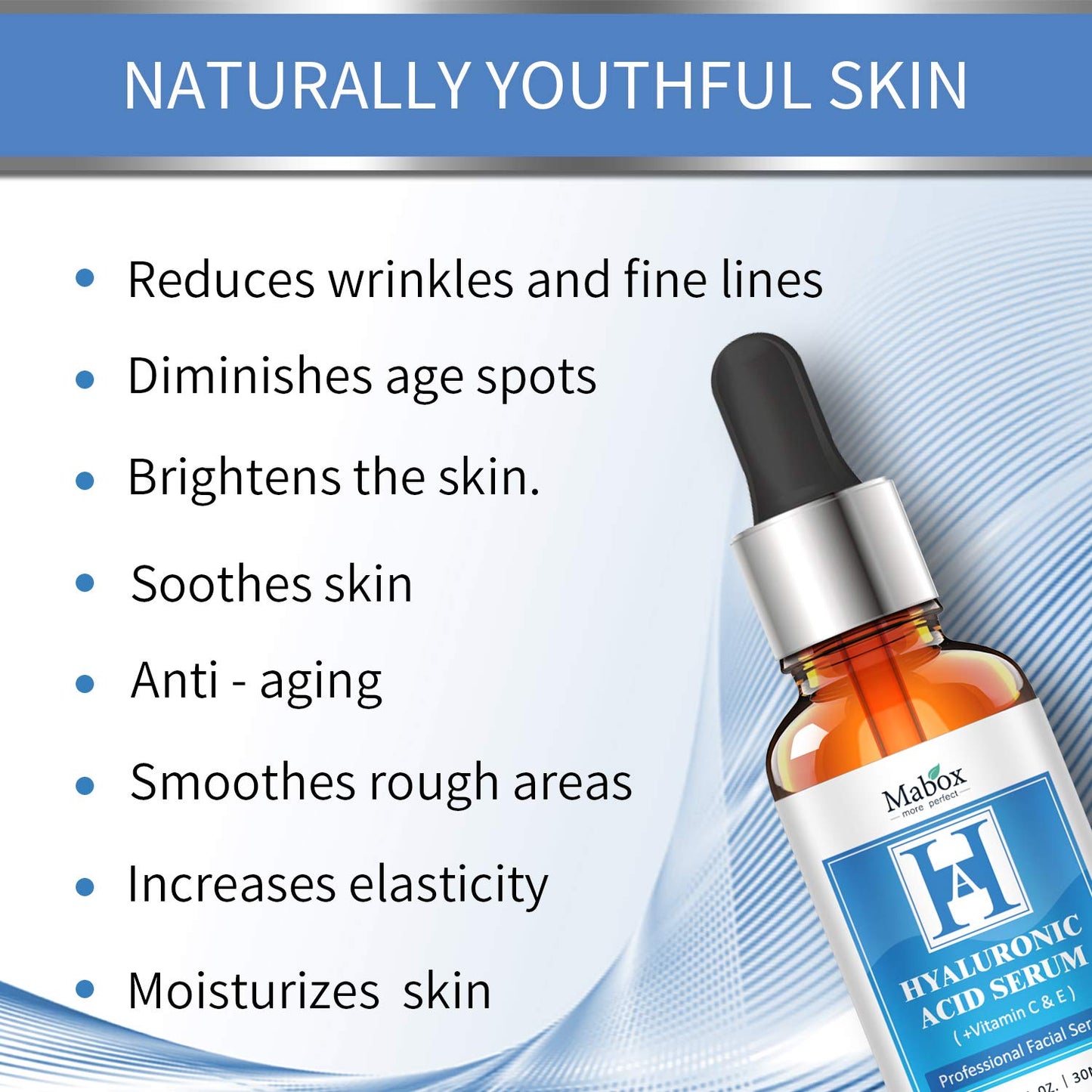 Mabox Hyaluronic Acid Serum for Face with Vitamin C & E, Anti-Aging, Moisturizing, Antioxidant & Wrinkle Treatment, Best Hydrating and Brightening Skin Care Serum