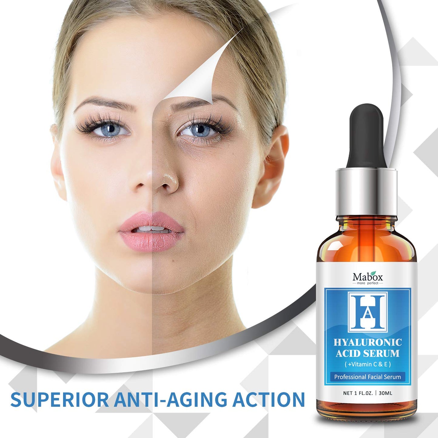 Mabox Hyaluronic Acid Serum for Face with Vitamin C & E, Anti-Aging, Moisturizing, Antioxidant & Wrinkle Treatment, Best Hydrating and Brightening Skin Care Serum