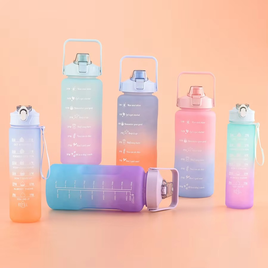 3pcs Water Bottle Set 2000ml, 900ml and 500ml Gradient Plastic Water Bottles BPA Free