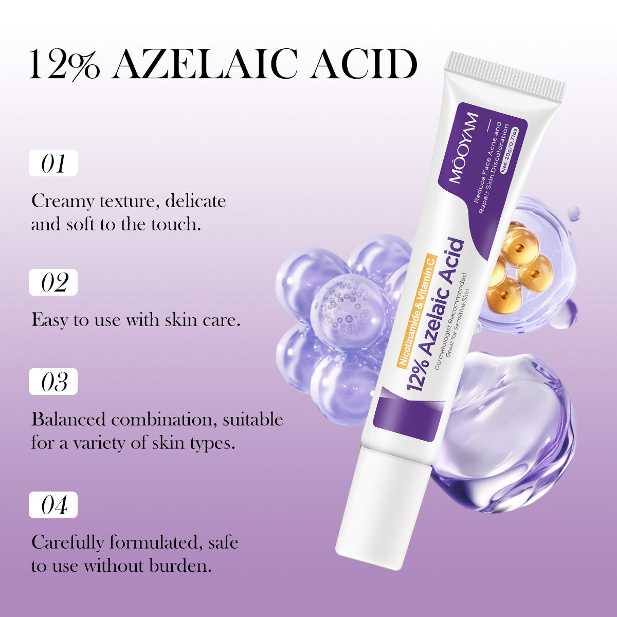 12%Azelaic Acid Cream with Niacinamide and Vitamin C for acne Prone Skin, Sensitive Skin, Large Pores and Pigmentation