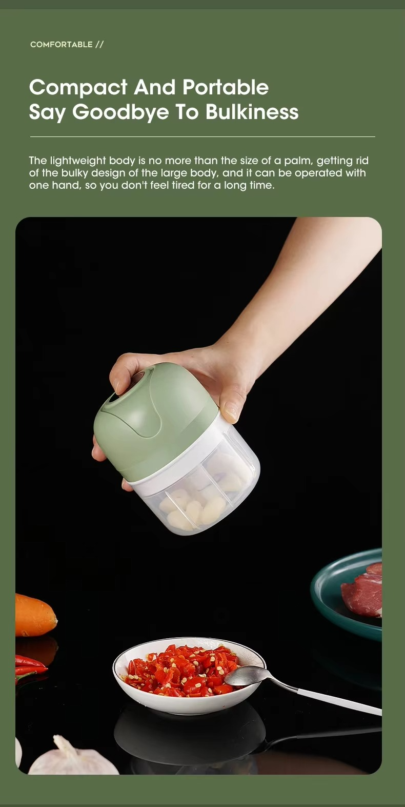 Mini Electric Chopper for Garlic, Meat and Vegetables