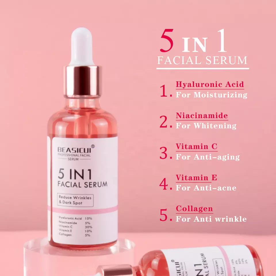 5 in 1 Anti Wrinkle Anti Aging Face Serum with 30% Vitamin C 5% Niacinamide 10% Hyaluronic Acid 10% Vit E 5% Collagen