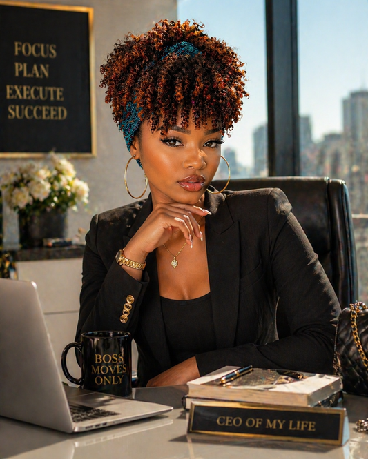 Kinky Curly Afro Puff Headband Wig with Bangs