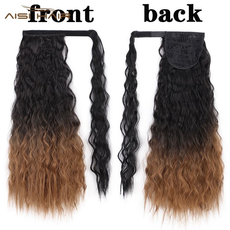 Semi human Wavy Ponytail Hair Extension Wrap Around Fiber Hair extension with Heat Resistance