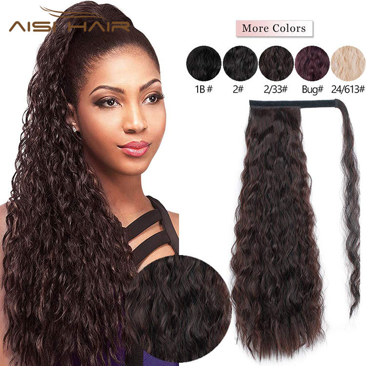 Semi human Wavy Ponytail Hair Extension Wrap Around Fiber Hair extension with Heat Resistance