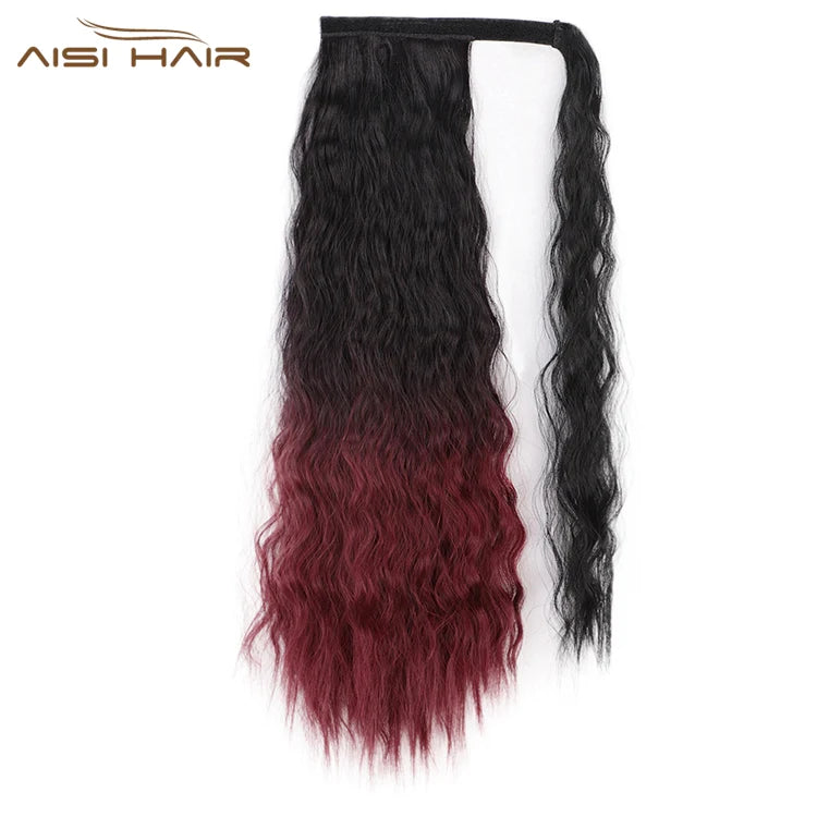 Semi human Wavy Ponytail Hair Extension Wrap Around Fiber Hair extension with Heat Resistance