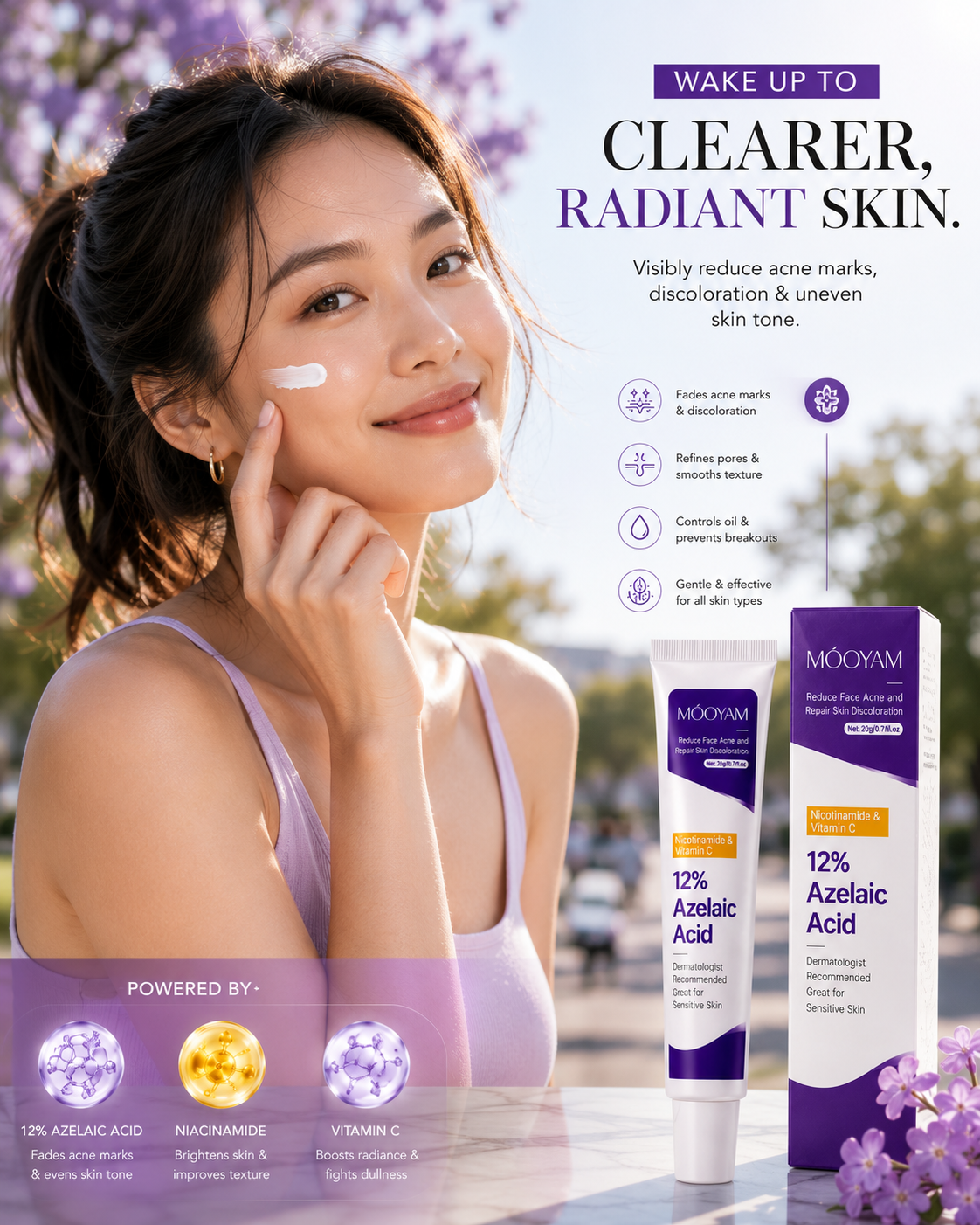 12%Azelaic Acid Cream with Niacinamide and Vitamin C for acne Prone Skin, Sensitive Skin, Large Pores and Pigmentation