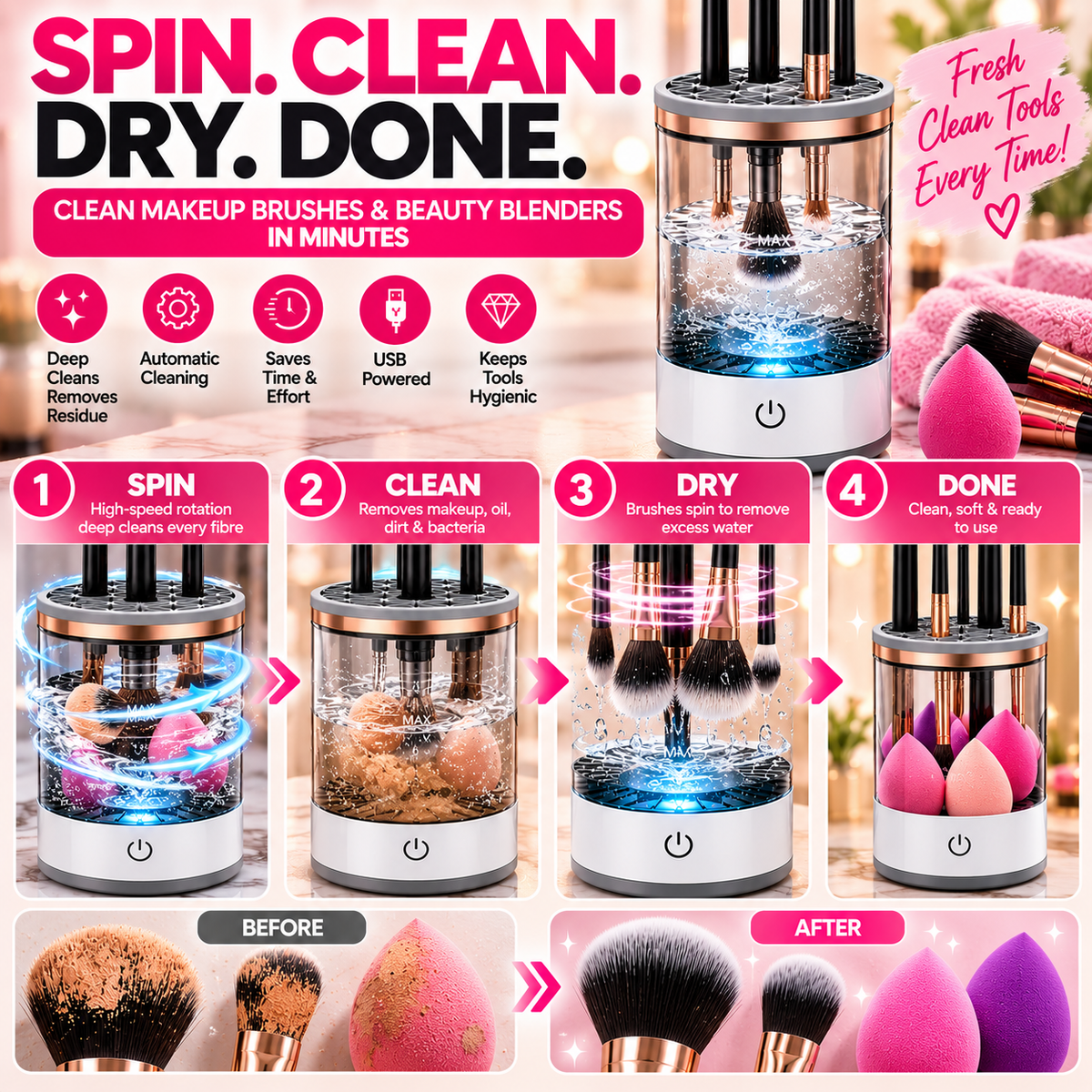 Automatic Makeup Brush &amp; Beauty Blender Cleaner