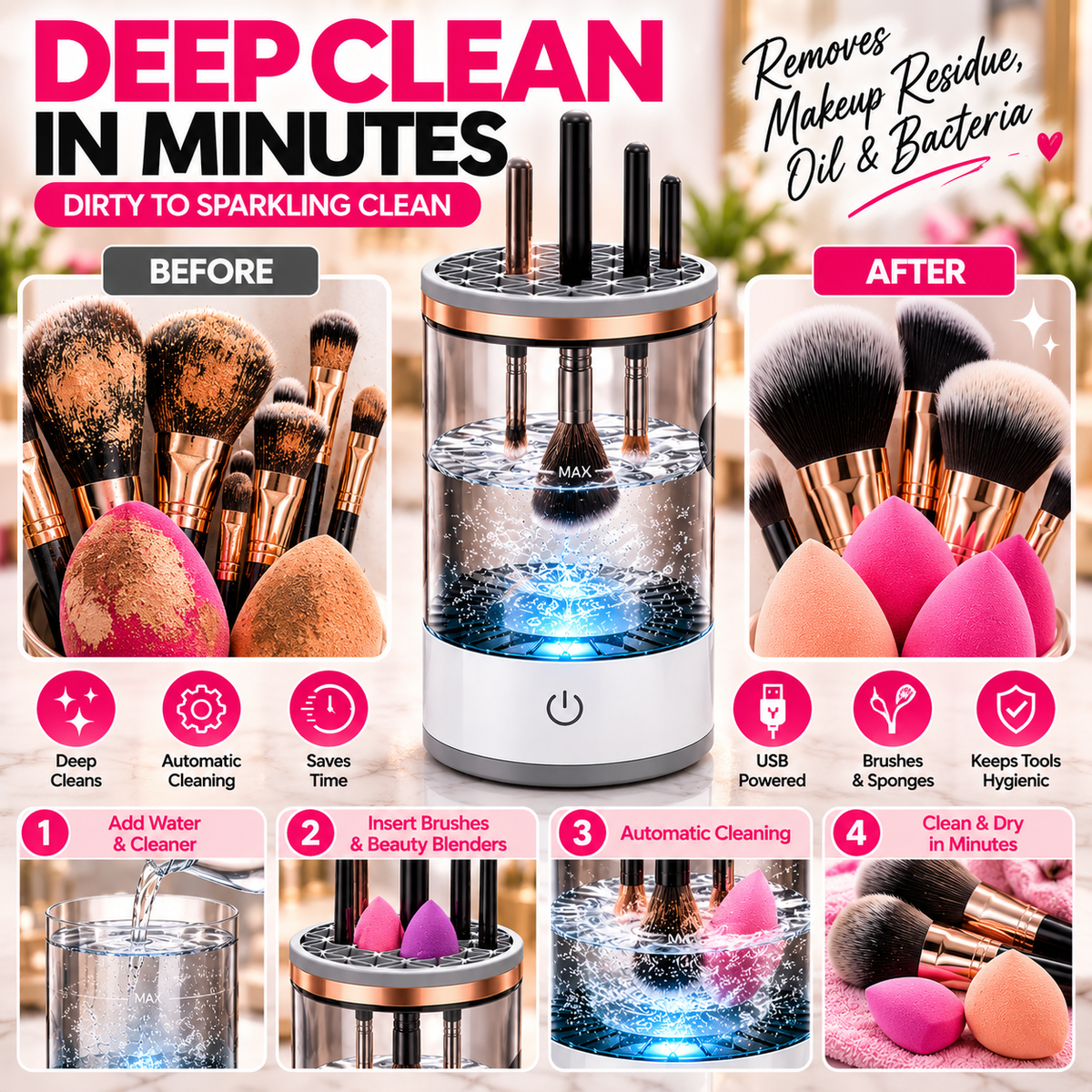 Automatic Makeup Brush &amp; Beauty Blender Cleaner