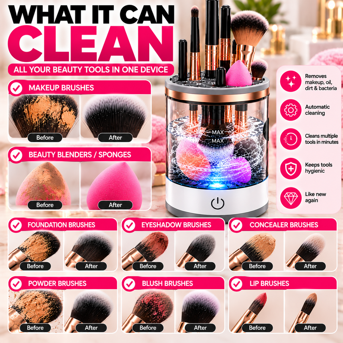 Automatic Makeup Brush &amp; Beauty Blender Cleaner