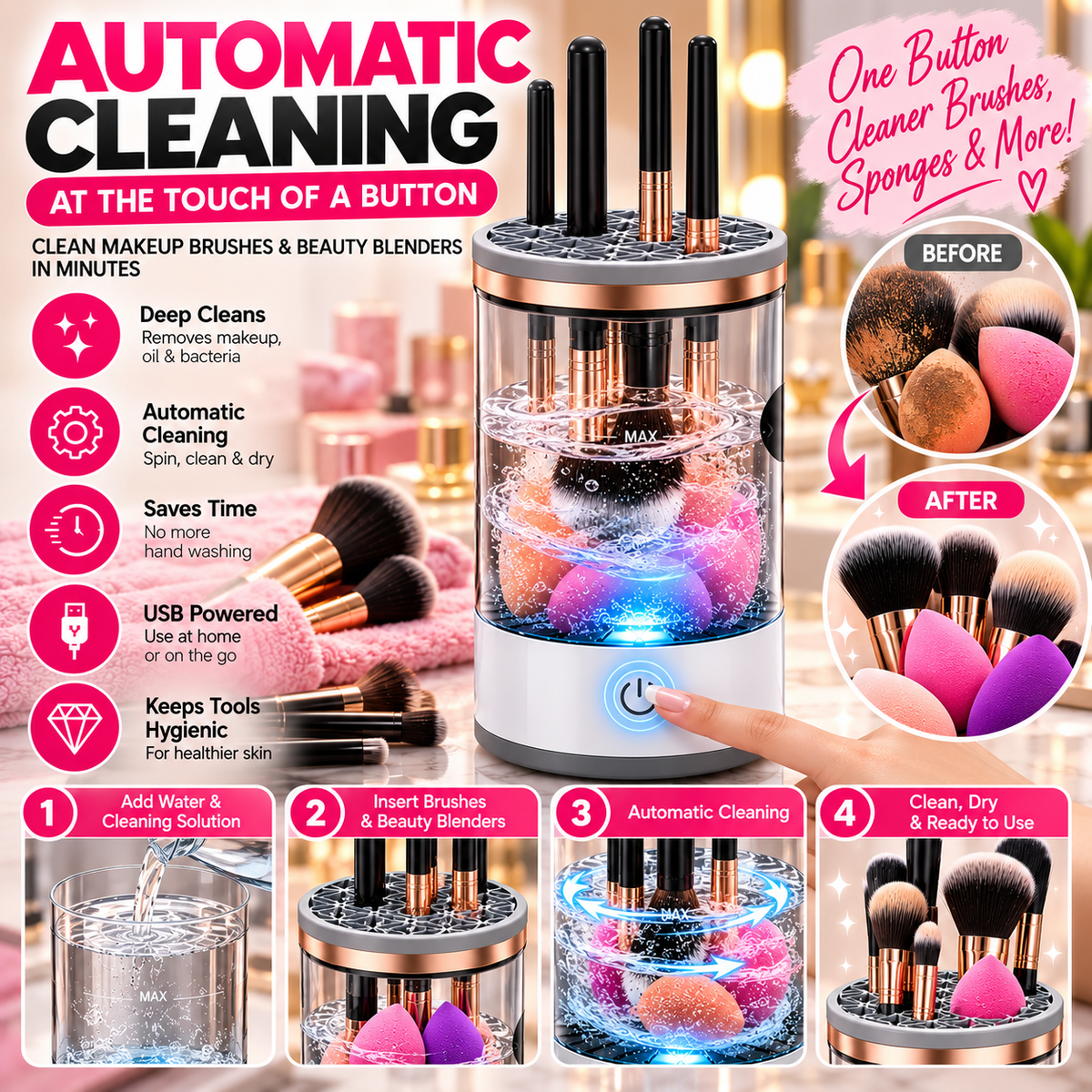 Automatic Makeup Brush &amp; Beauty Blender Cleaner