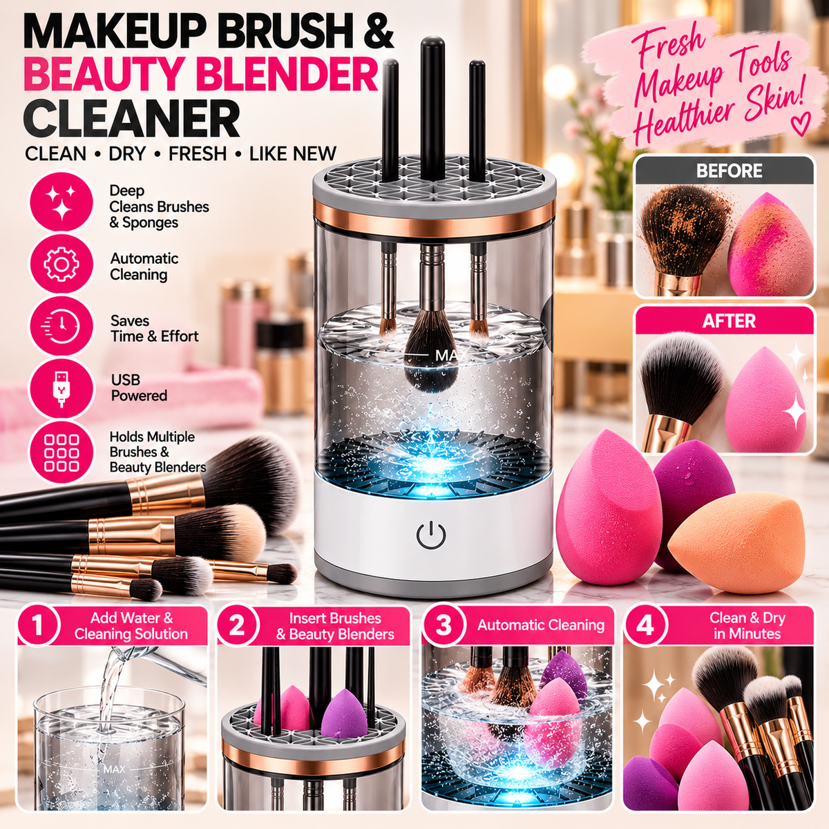 Automatic Makeup Brush &amp; Beauty Blender Cleaner