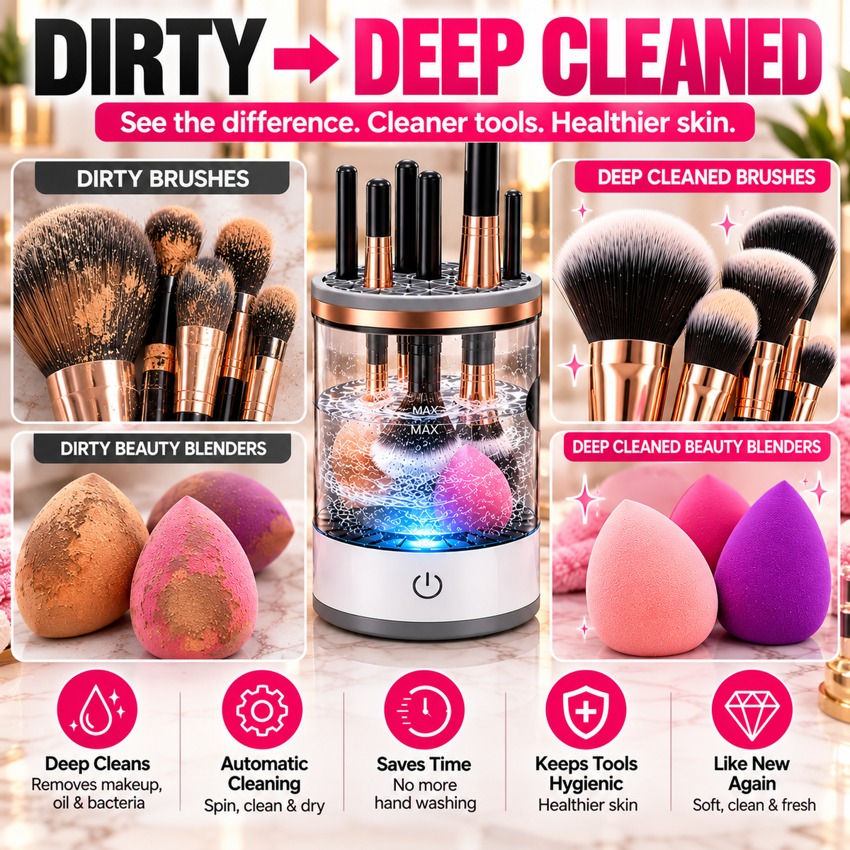Automatic Makeup Brush &amp; Beauty Blender Cleaner