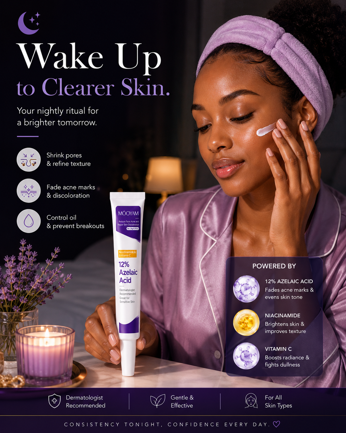 12%Azelaic Acid Cream with Niacinamide and Vitamin C for acne Prone Skin, Sensitive Skin, Large Pores and Pigmentation