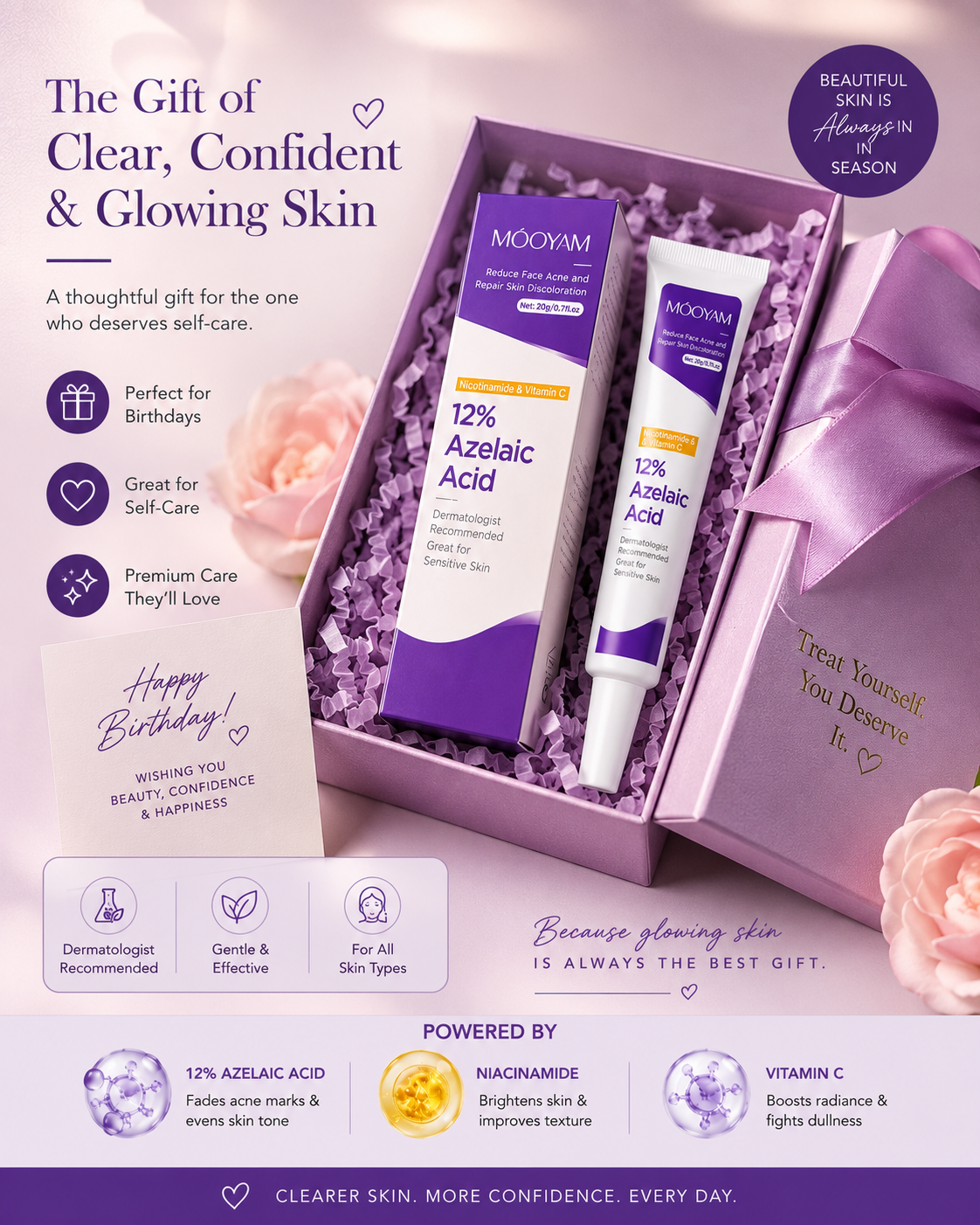 12%Azelaic Acid Cream with Niacinamide and Vitamin C for acne Prone Skin, Sensitive Skin, Large Pores and Pigmentation