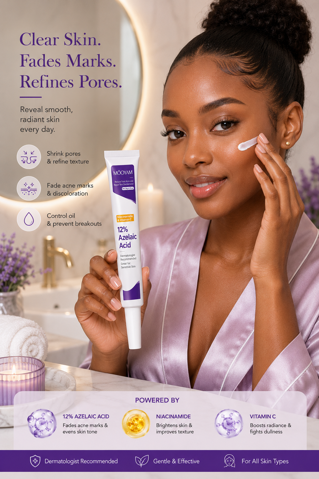 12%Azelaic Acid Cream with Niacinamide and Vitamin C for acne Prone Skin, Sensitive Skin, Large Pores and Pigmentation