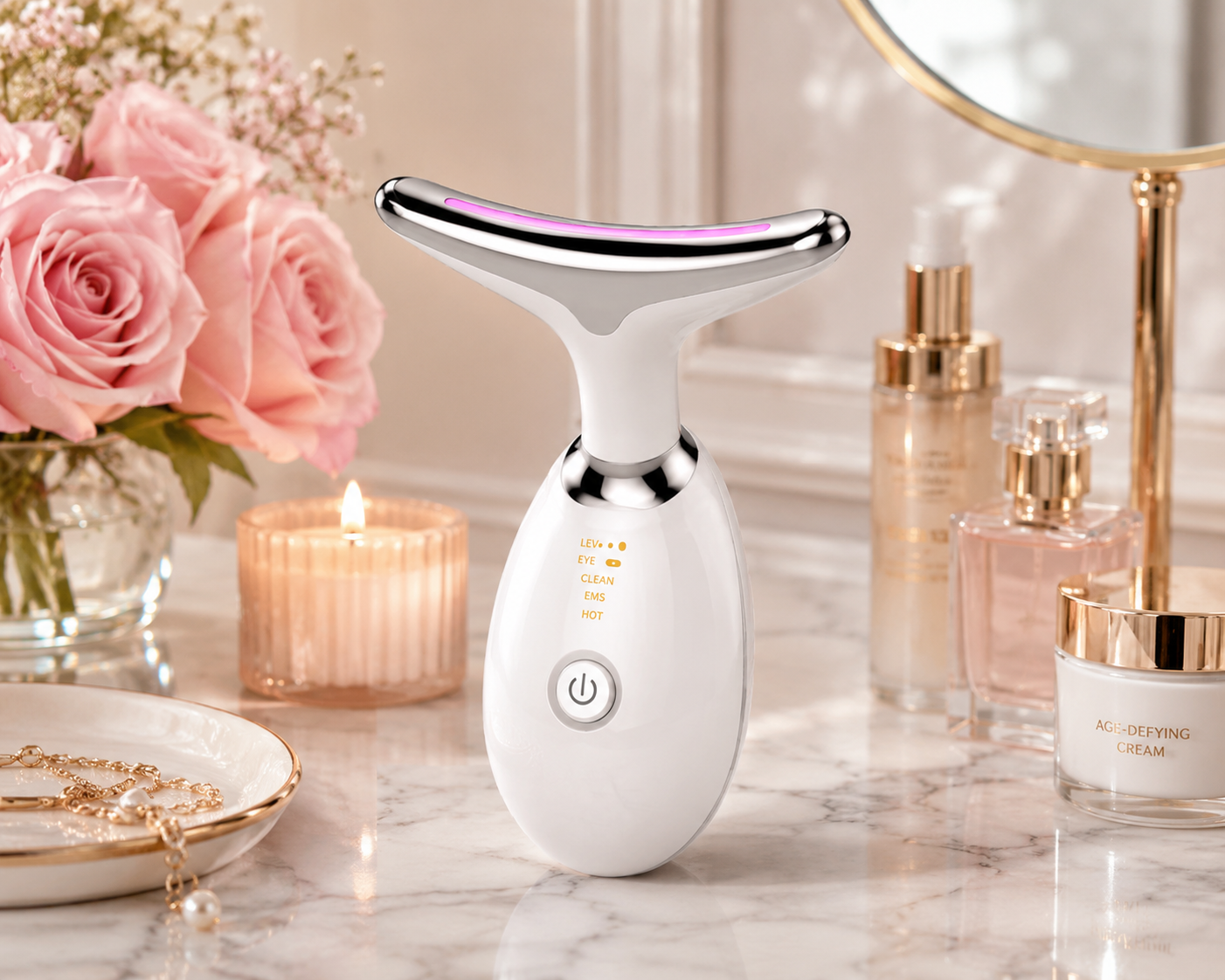 4 in 1 Anti-aging Face and Neck facial Massager Wrinkle Remover Beauty Device with & color Led Therapy