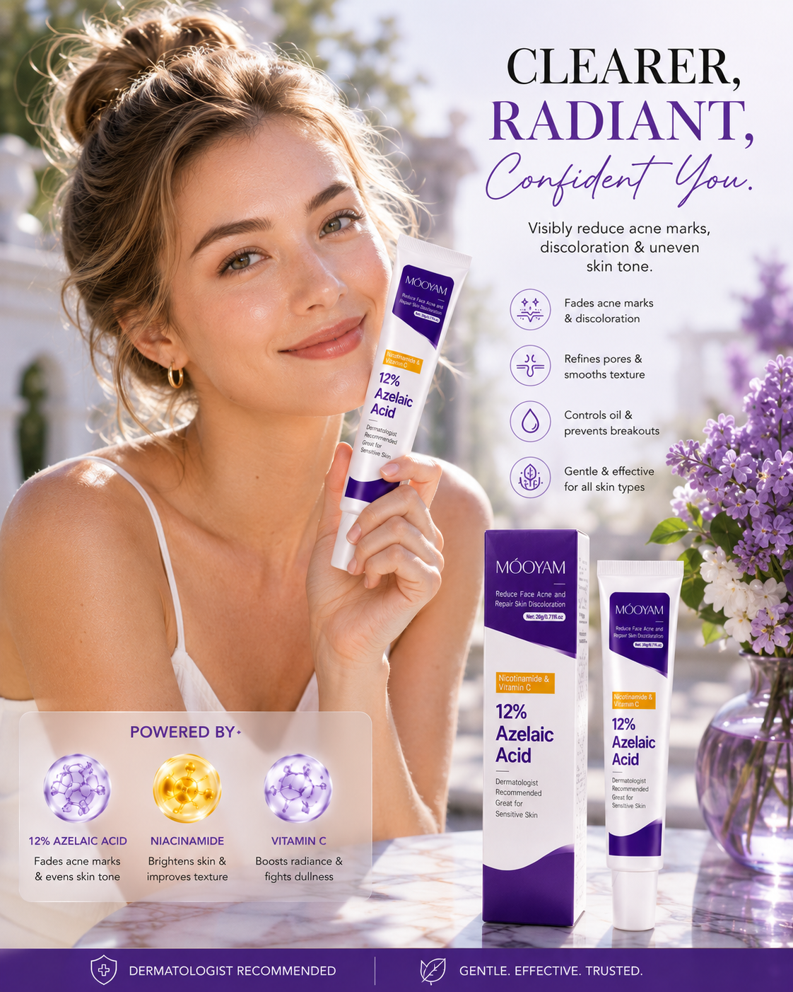 12%Azelaic Acid Cream with Niacinamide and Vitamin C for acne Prone Skin, Sensitive Skin, Large Pores and Pigmentation
