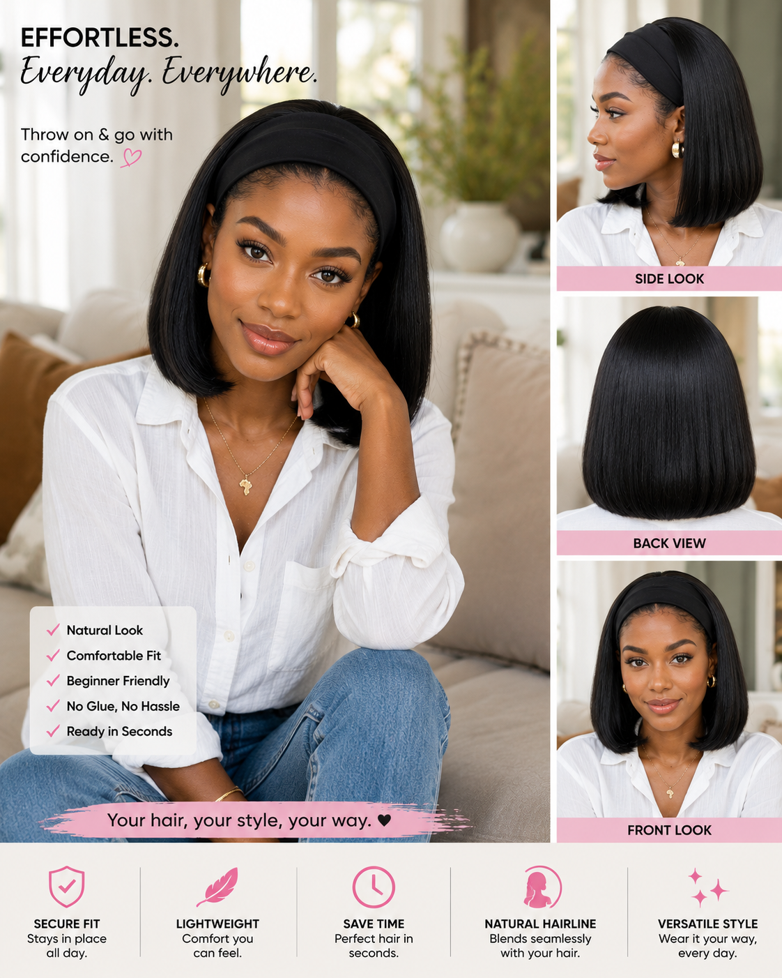 Stylish Bob Cut Headband Wig