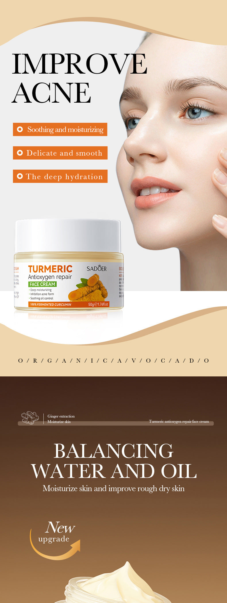 Organic Turmeric Face Cream Anti Acne Moisturizing Hydrating