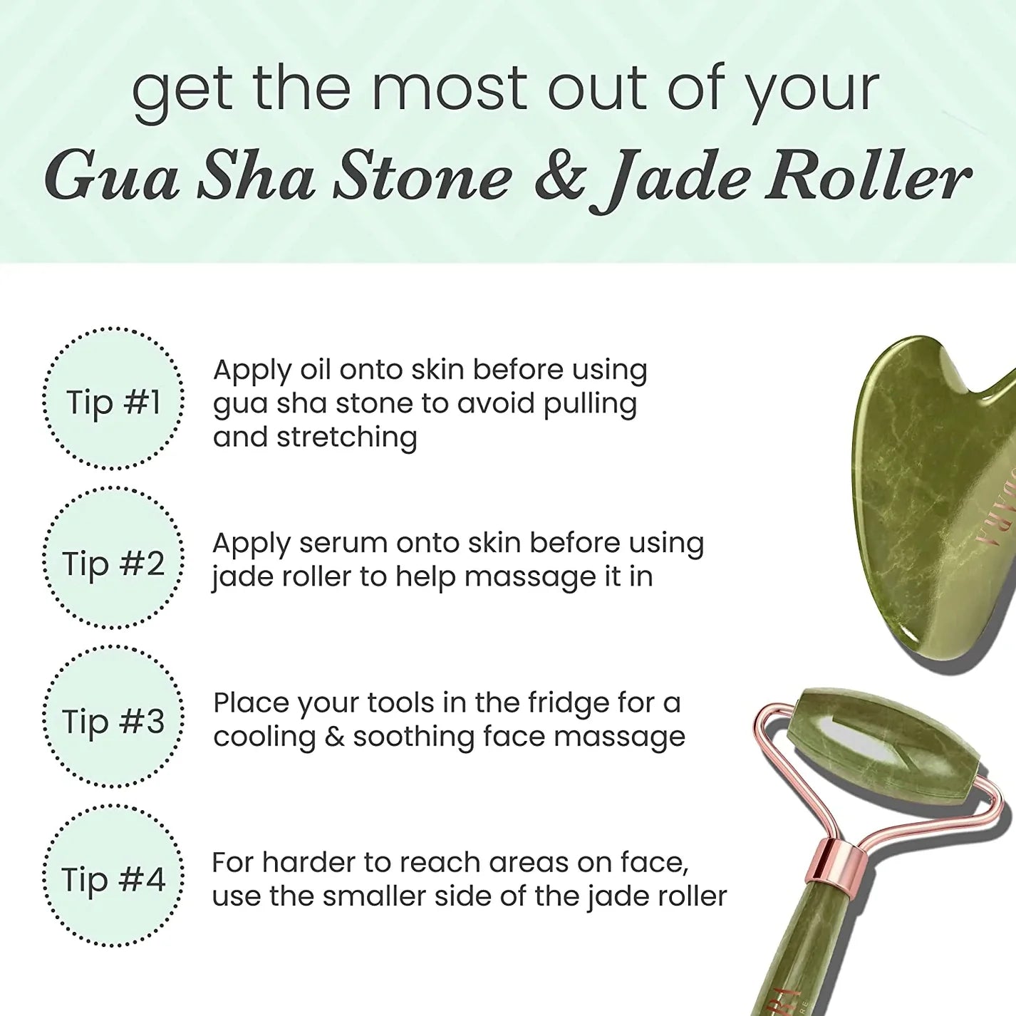 Jade Roller & Gua Sha Set Facial Beauty Tools, Face Roller Skin Massager for Face, Neck and Eye