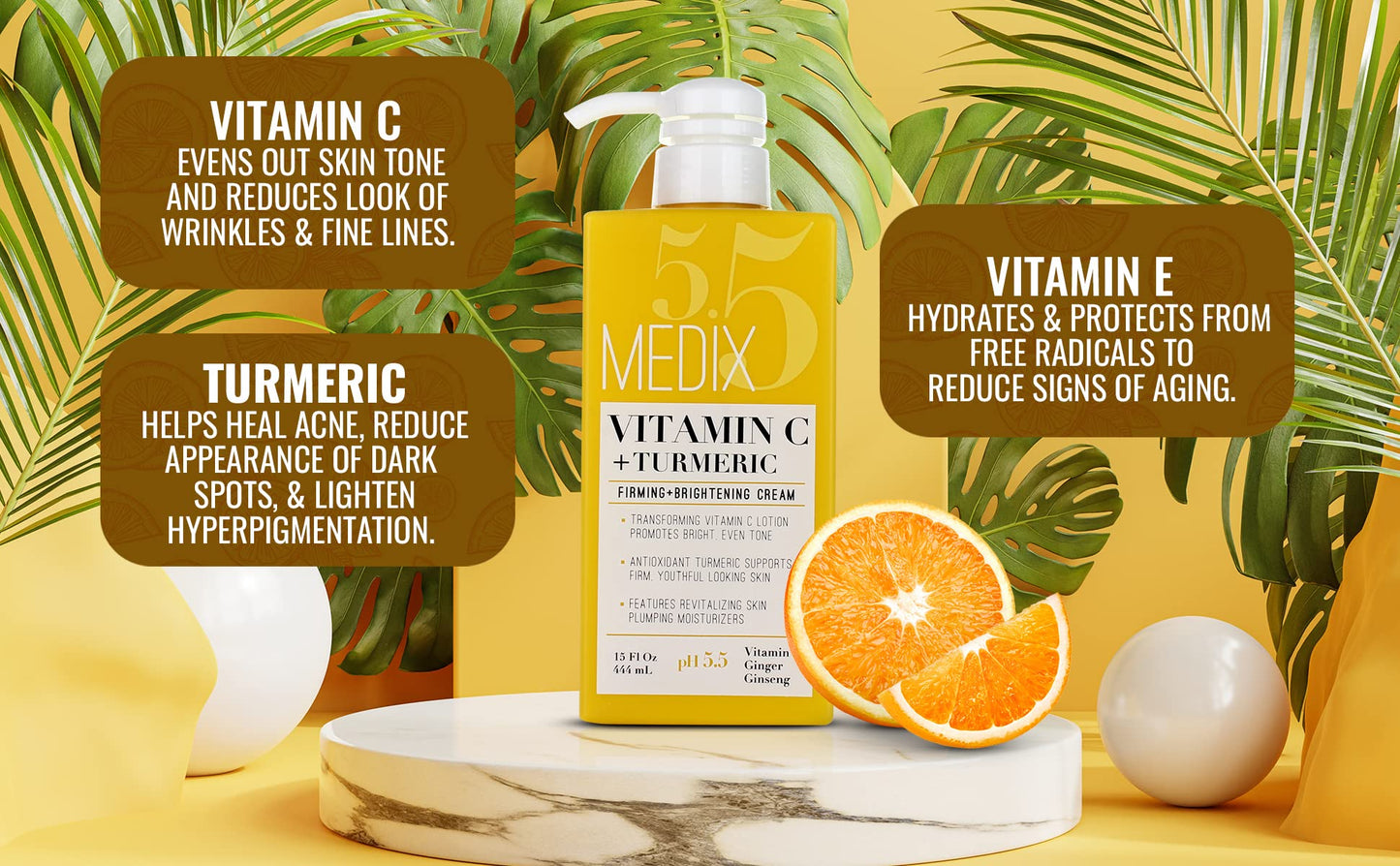 Medix 5.5 Vitamin C Cream w/ Turmeric for Face and Body. Firming & Brightening Cream for Age Spots, Dark Spots and Sun Damaged Skin.