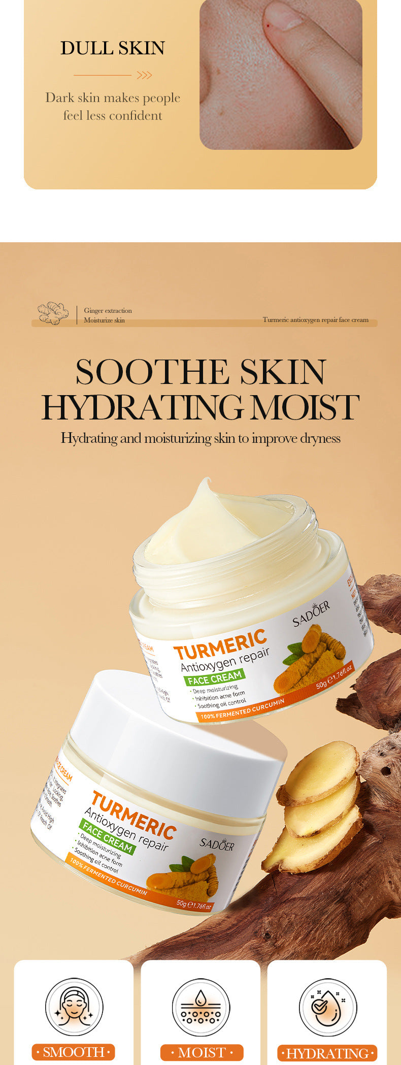 Organic Turmeric Face Cream Anti Acne Moisturizing Hydrating