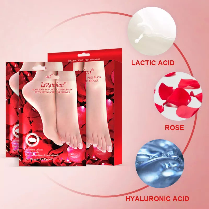 2 pairs Red Rose Exfoliating Foot Mask Effective for Dry and Cracked feet, Baby soft feet