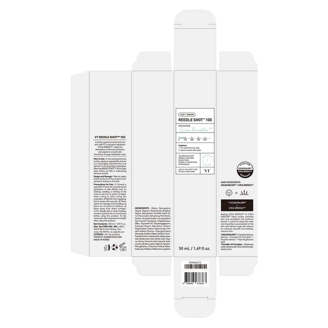 VT CICA Reedle Shot 100, Liquid Microneedling Spicule Serum for Pore Care, Exfoliation and Scarring