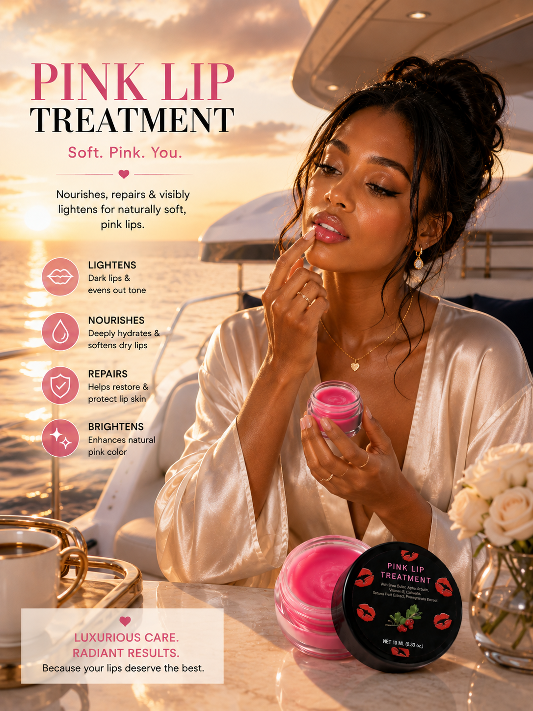 Pink Lip Lightening Treatment Cream with Shea Butter, Alpha-Arbutin & Vitamin B3