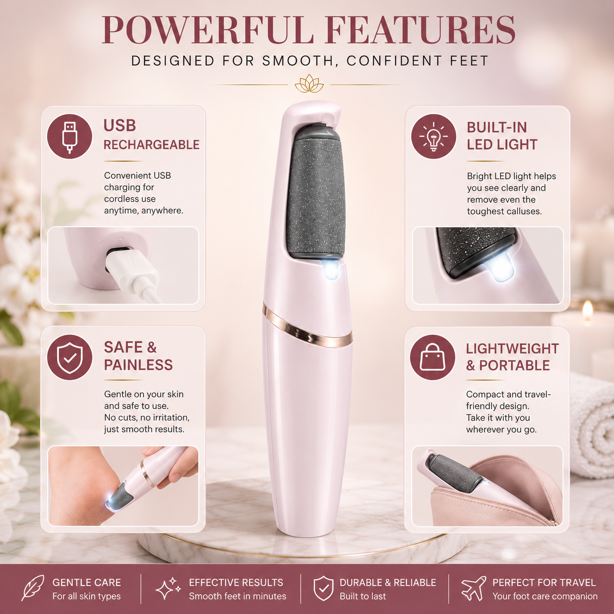 Rechargeable Electric Foot File Callus Remover for smooth soft feet