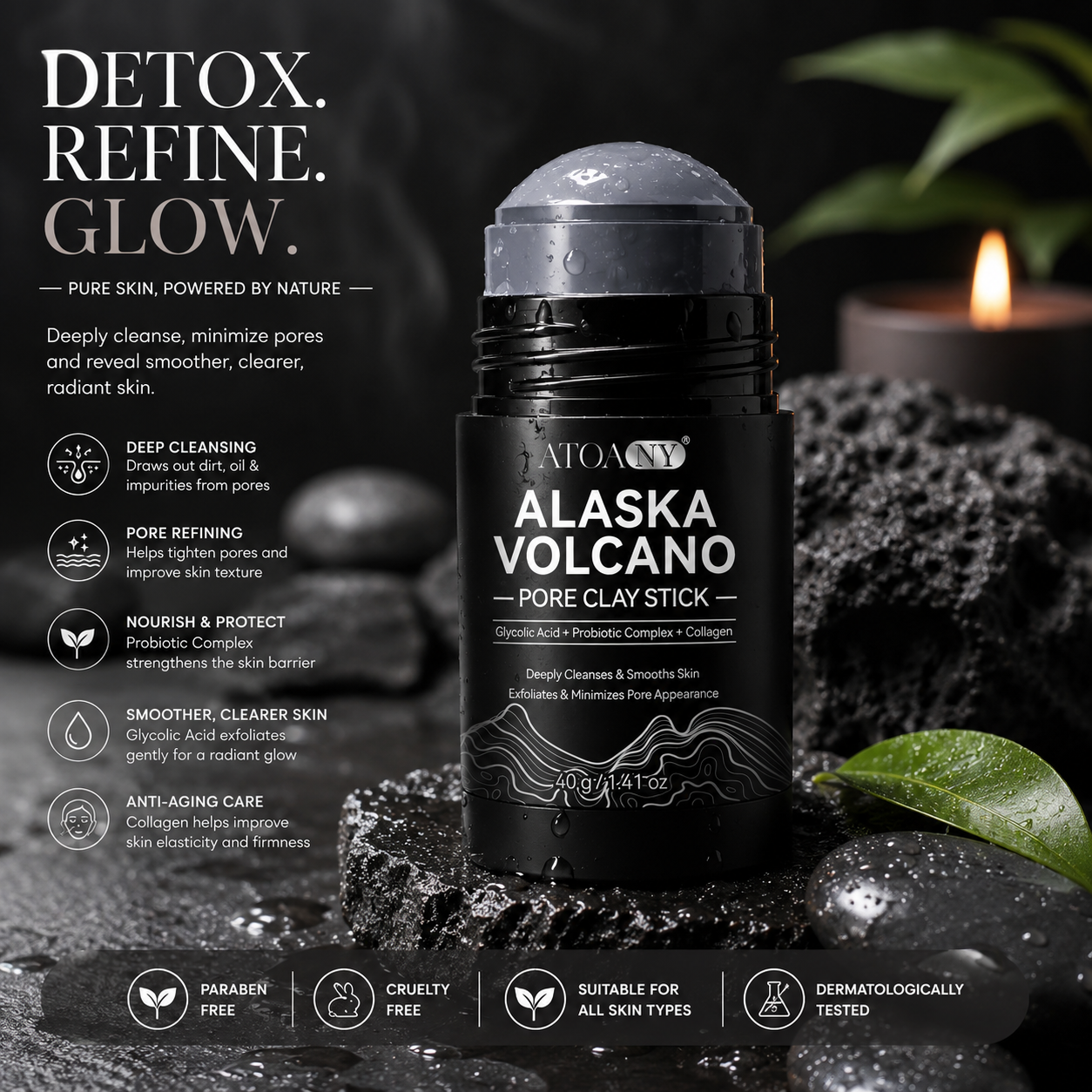ATOANY Alaska Clay Purifying Facial Mask – Deep Cleansing, Pore Refining & Oil Control (40g)