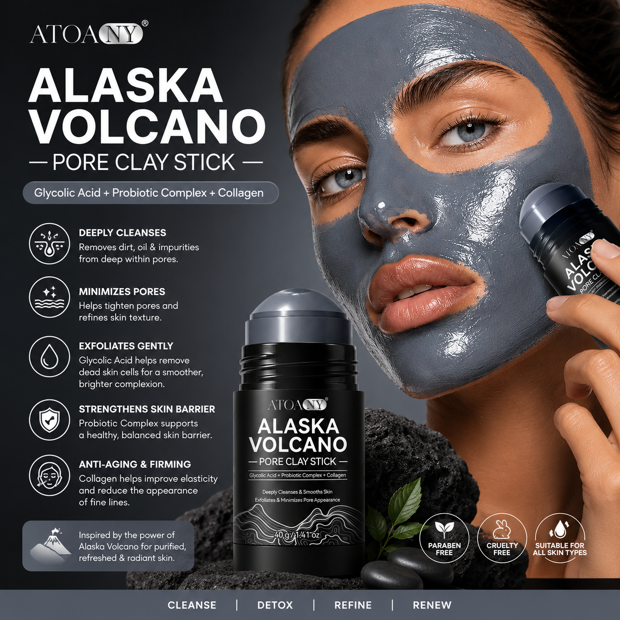 ATOANY Alaska Clay Purifying Facial Mask – Deep Cleansing, Pore Refining & Oil Control (40g)