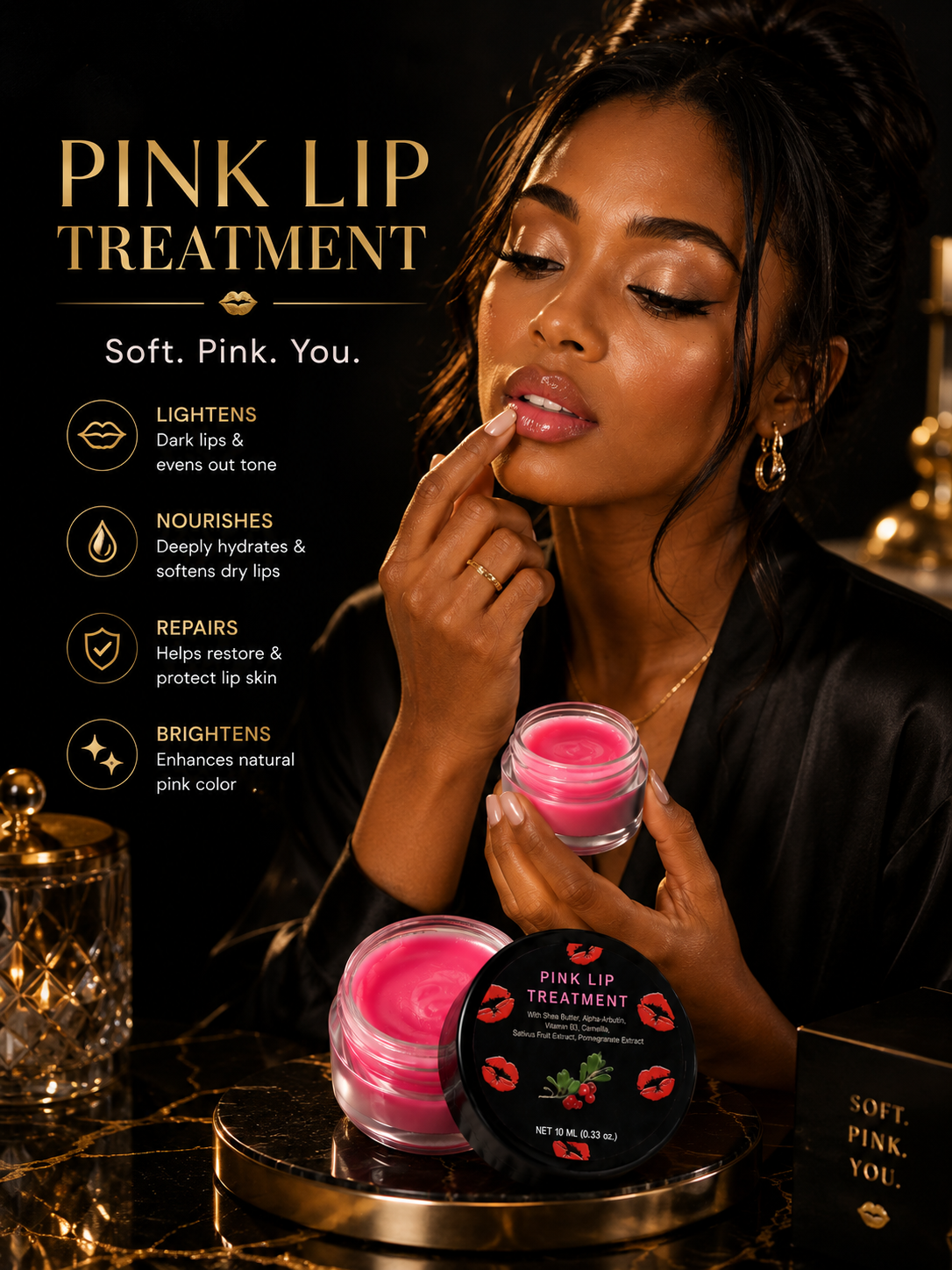 Pink Lip Lightening Treatment Cream with Shea Butter, Alpha-Arbutin & Vitamin B3