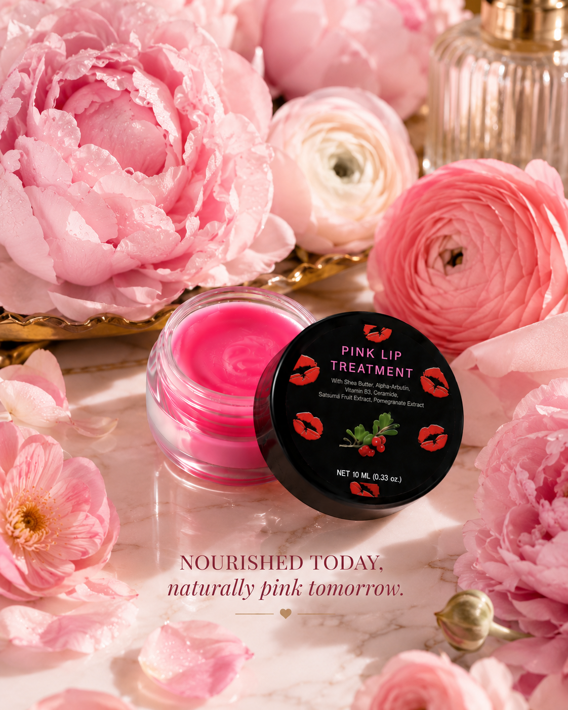 Pink Lip Lightening Treatment Cream with Shea Butter, Alpha-Arbutin & Vitamin B3