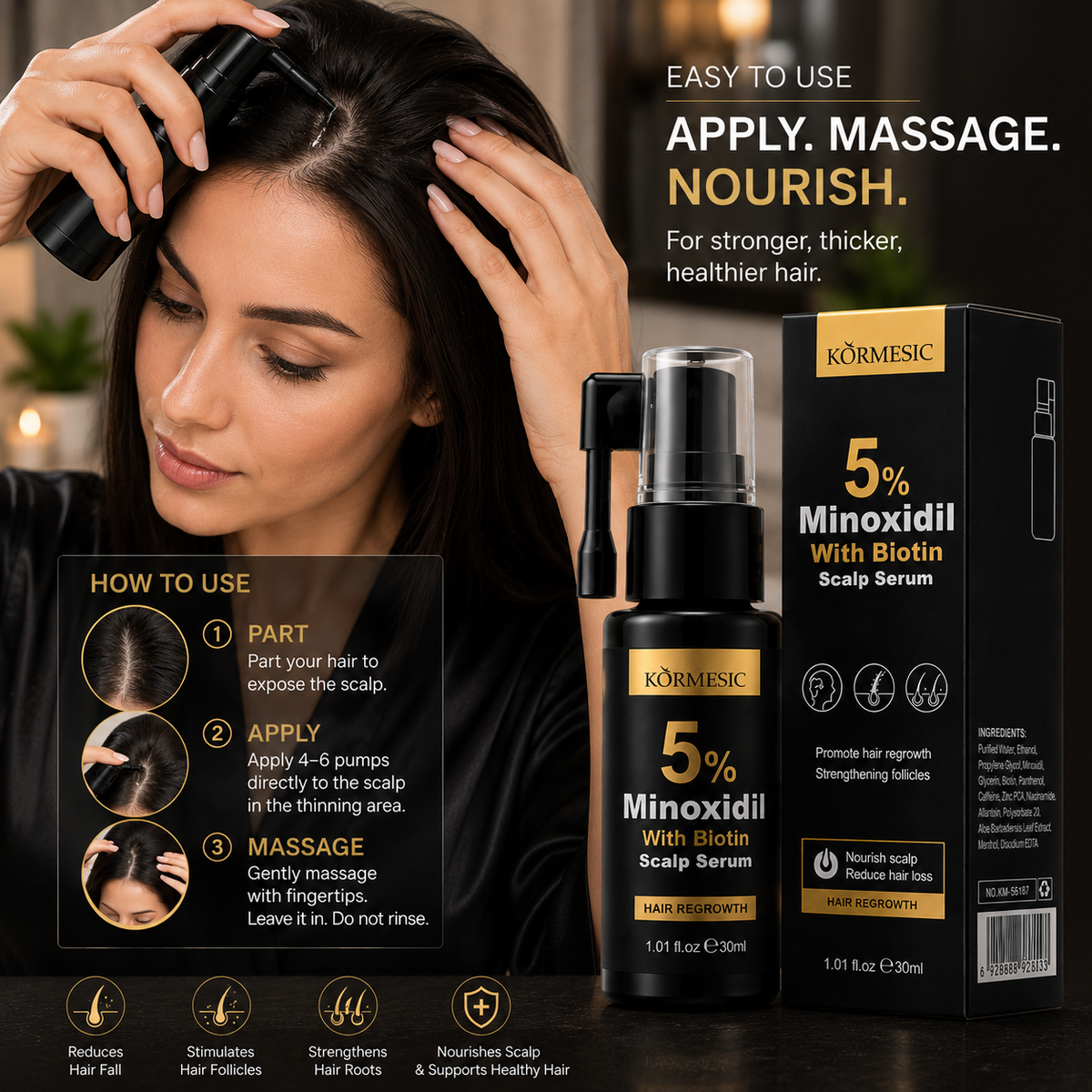 Kormesic 5% Minoxidil With Biotin – Advanced Hair Regrowth Scalp Serum