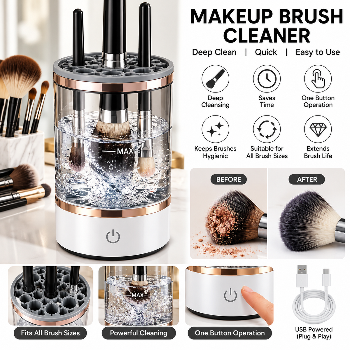Automatic Makeup Brush &amp; Beauty Blender Cleaner