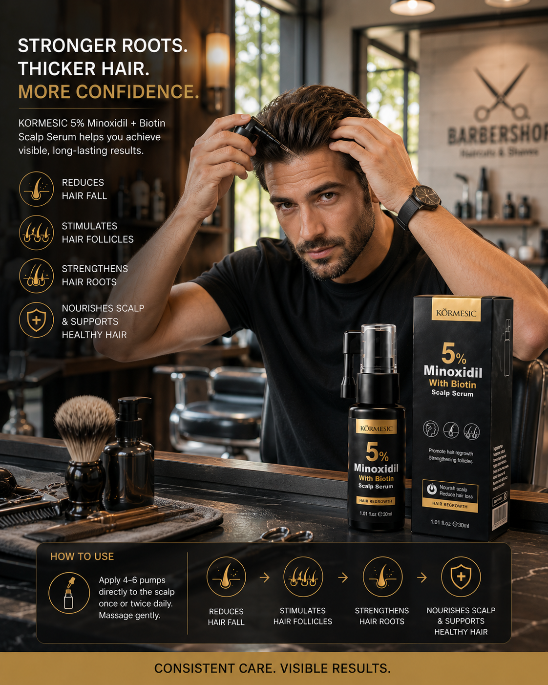 Kormesic 5% Minoxidil With Biotin – Advanced Hair Regrowth Scalp Serum