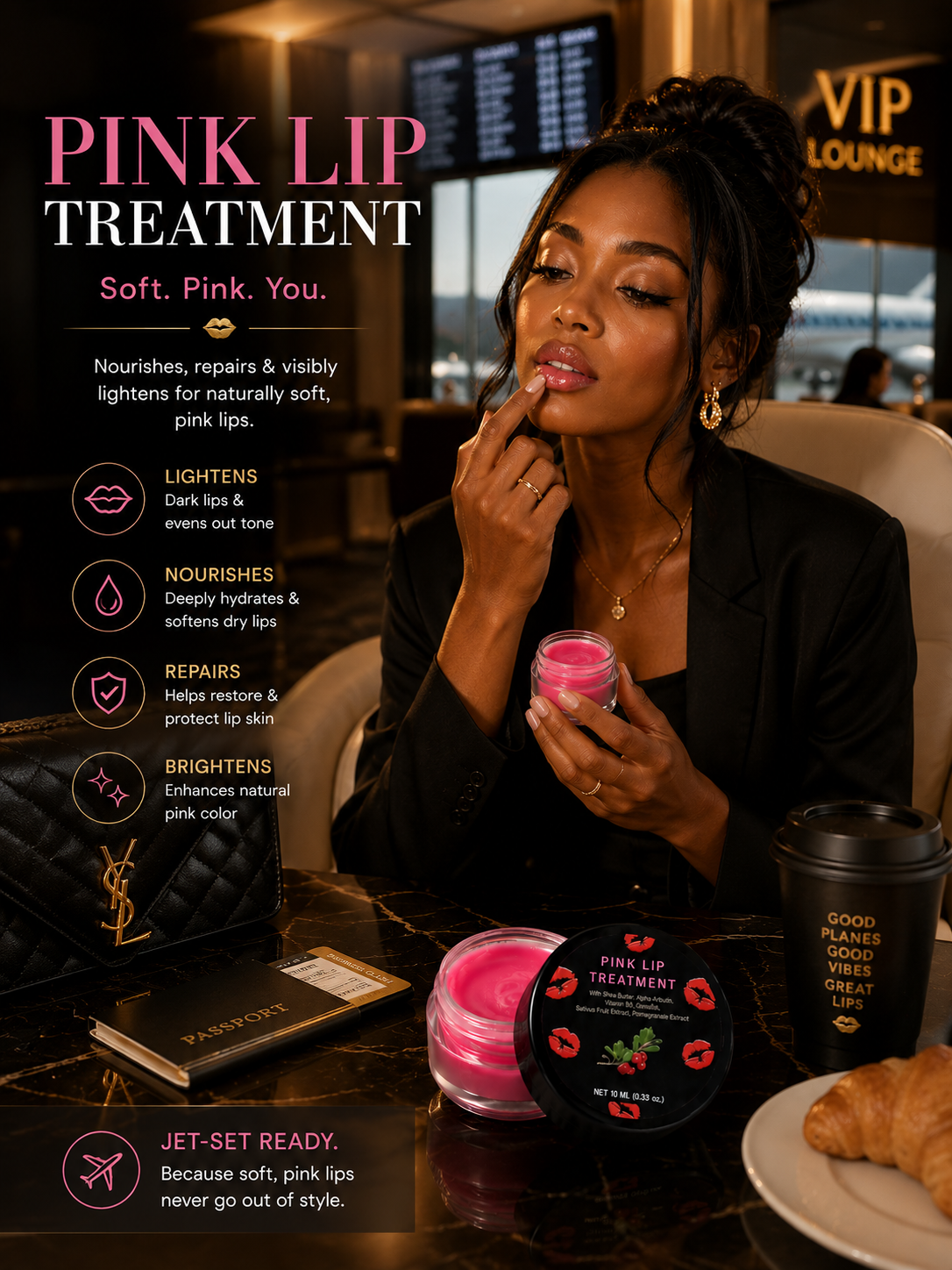Pink Lip Lightening Treatment Cream with Shea Butter, Alpha-Arbutin & Vitamin B3